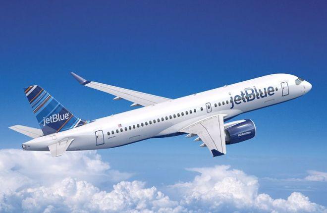 Самолет Airbus А220-300 (CS300) в ливрее JetBlue