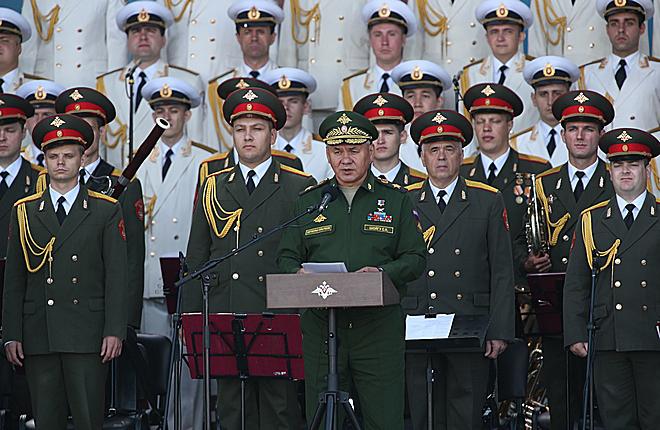 The Russian Defense Minister Sergei Shoigu at Army 2016 opening ceremony