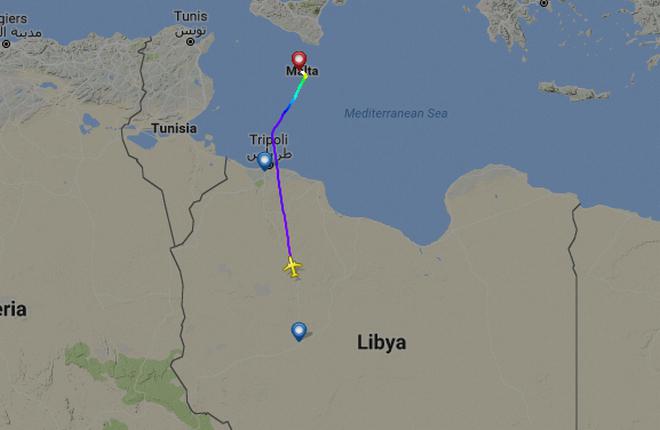 Траектория полета угнанного самолета Afriqiyah Airways