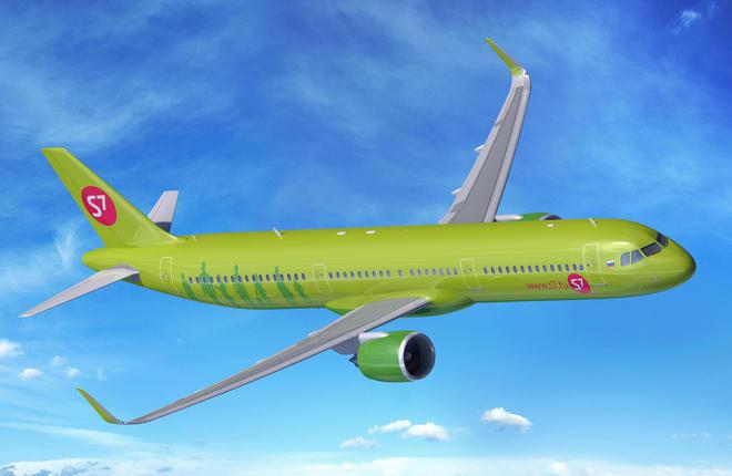 Компьютерное изображение самолета Airbus A321neo в ливрее авиакомпании S7 Airlines ("Сибирь")