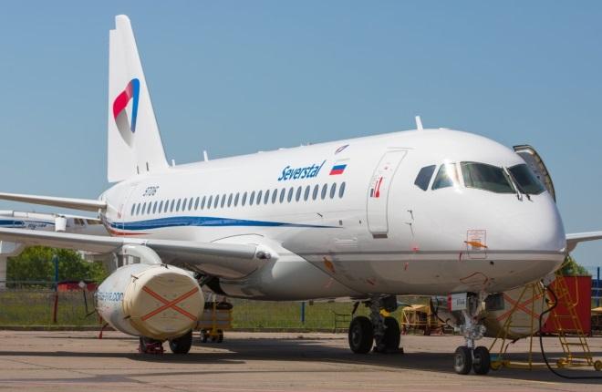 SSJ 100 в ливрее авиакомпании "Северсталь"